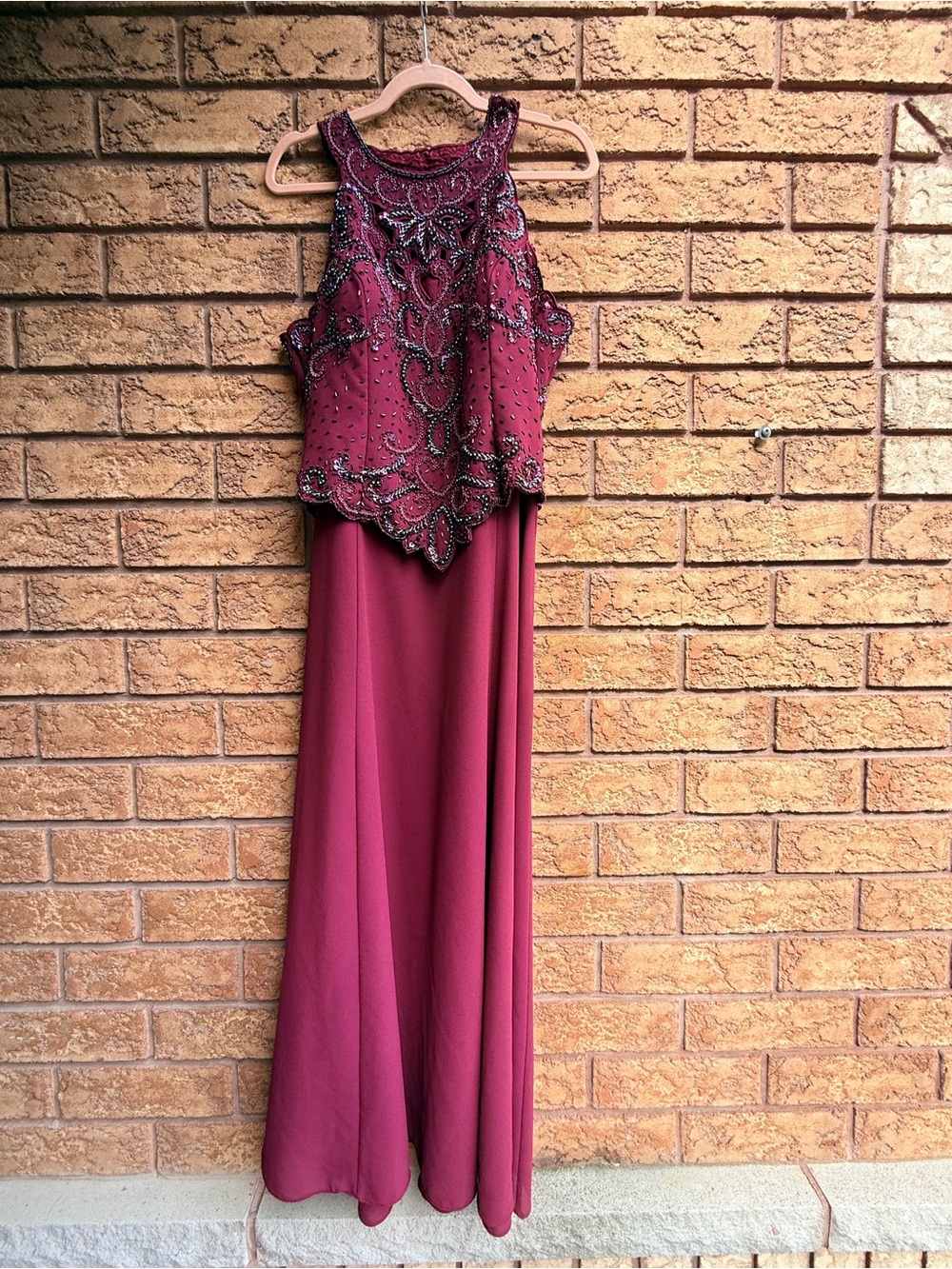 Fiesta Beaded Halter Maxi Formal Dress